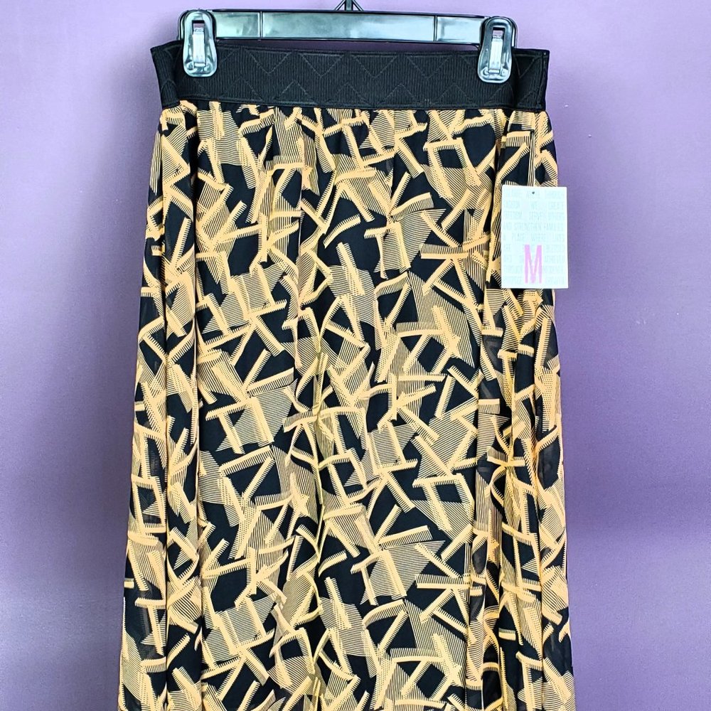 NWT LuLaRoe Lola Midi Skirt Medium Black Tan Geometric